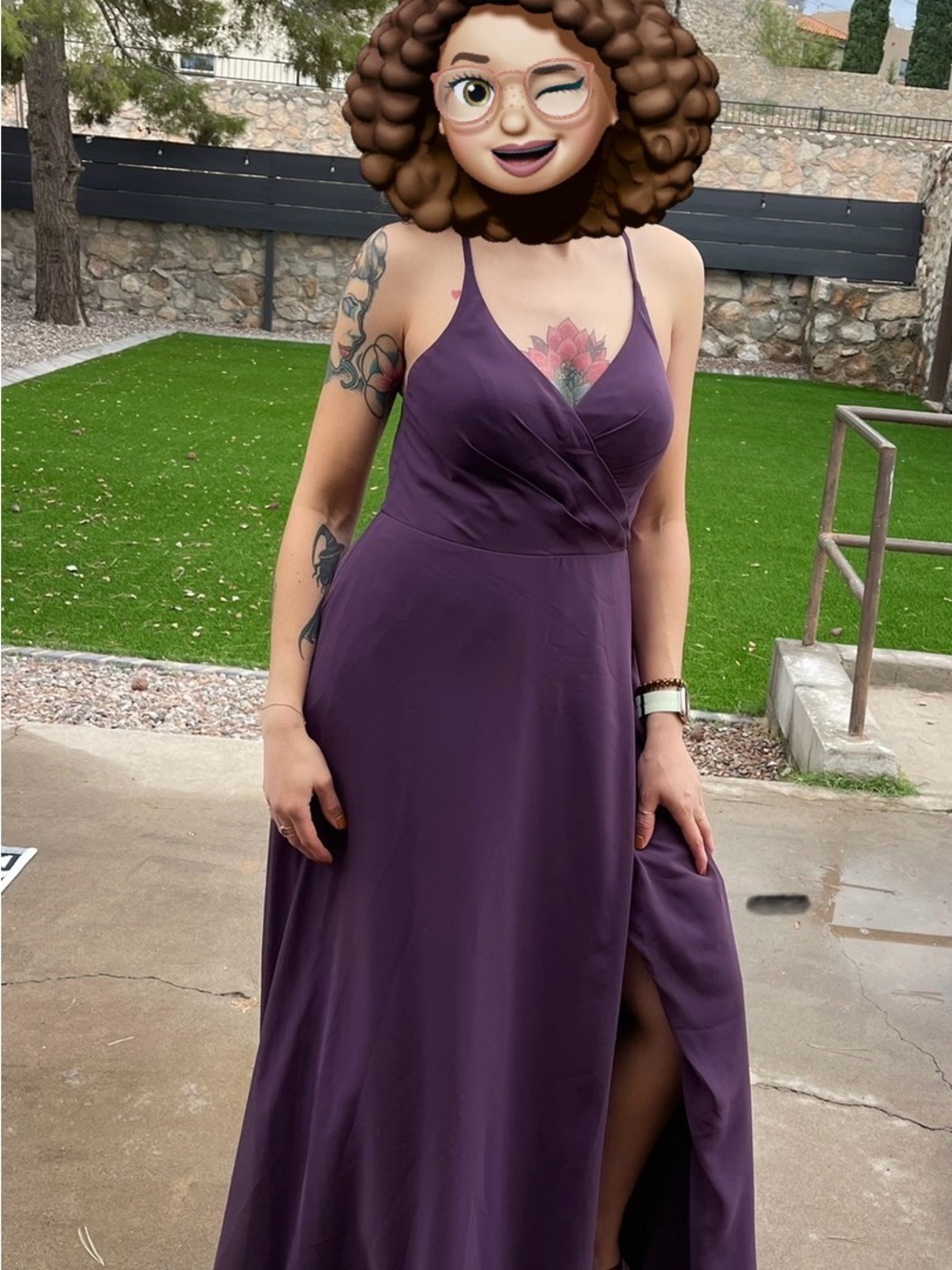 Azazie Plum Purple V-Neck Spaghetti-Strap Maxi Dress